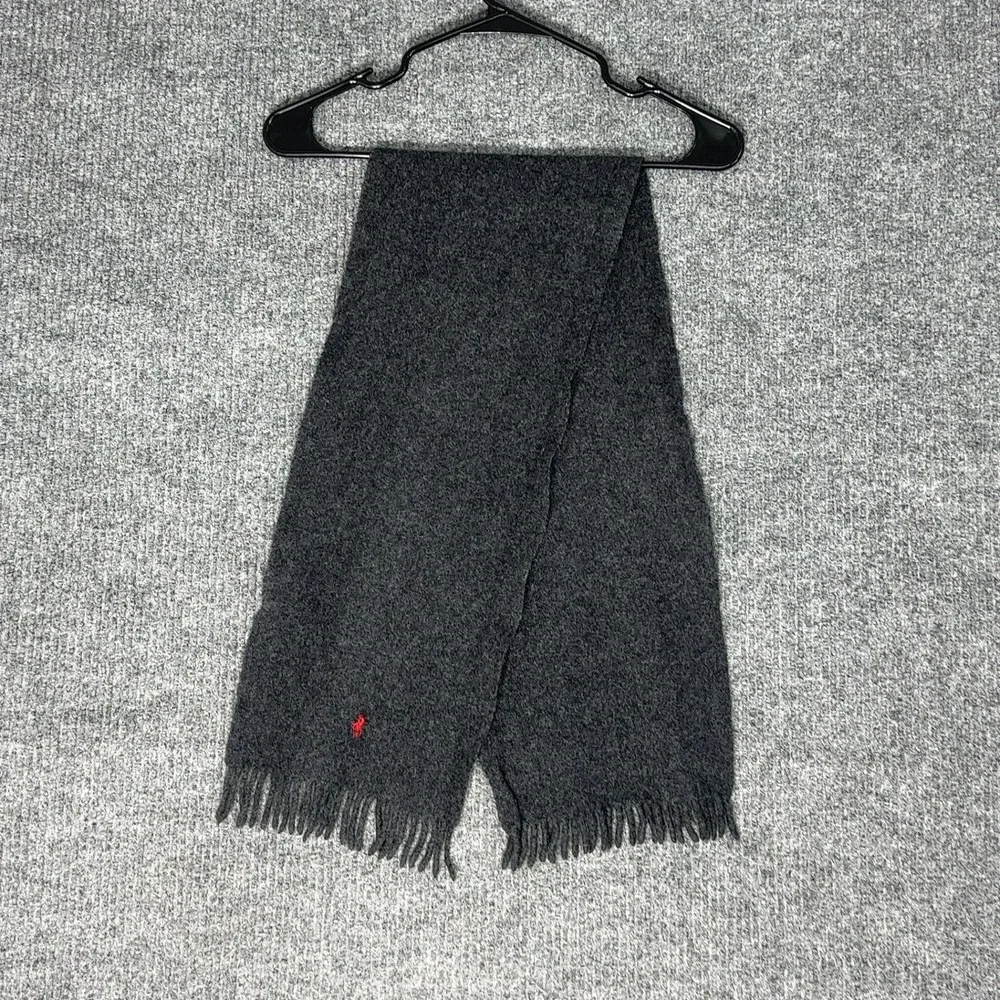 Polo‎ Ralph Lauren Scarf Mens OS Charcoal Gray Lambswool Embroidered Pony